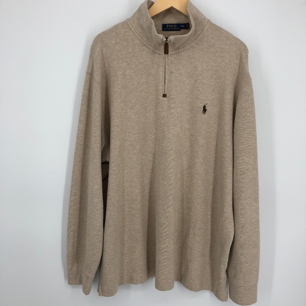 Polo Ralph Lauren Mens Sweatshirt Size XXL Cream Oatmeal 1/4 Zip Soft Cotton